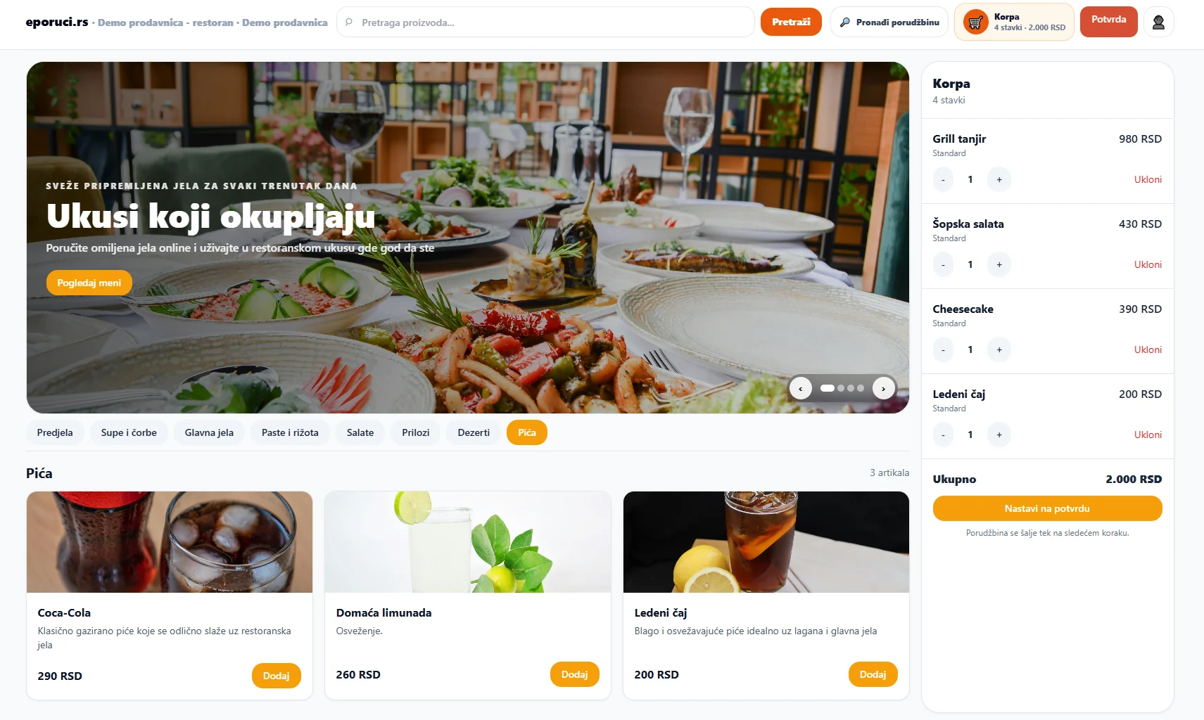 Online poručivanje — restoran